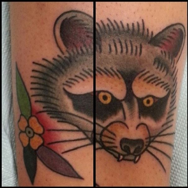 Tattoo uploaded by Luke Jarvis  Rad little raccoon tattoo I got a few  weeks back love it  raccoontattoo raccoon neotraditional  traditional color  Tattoodo